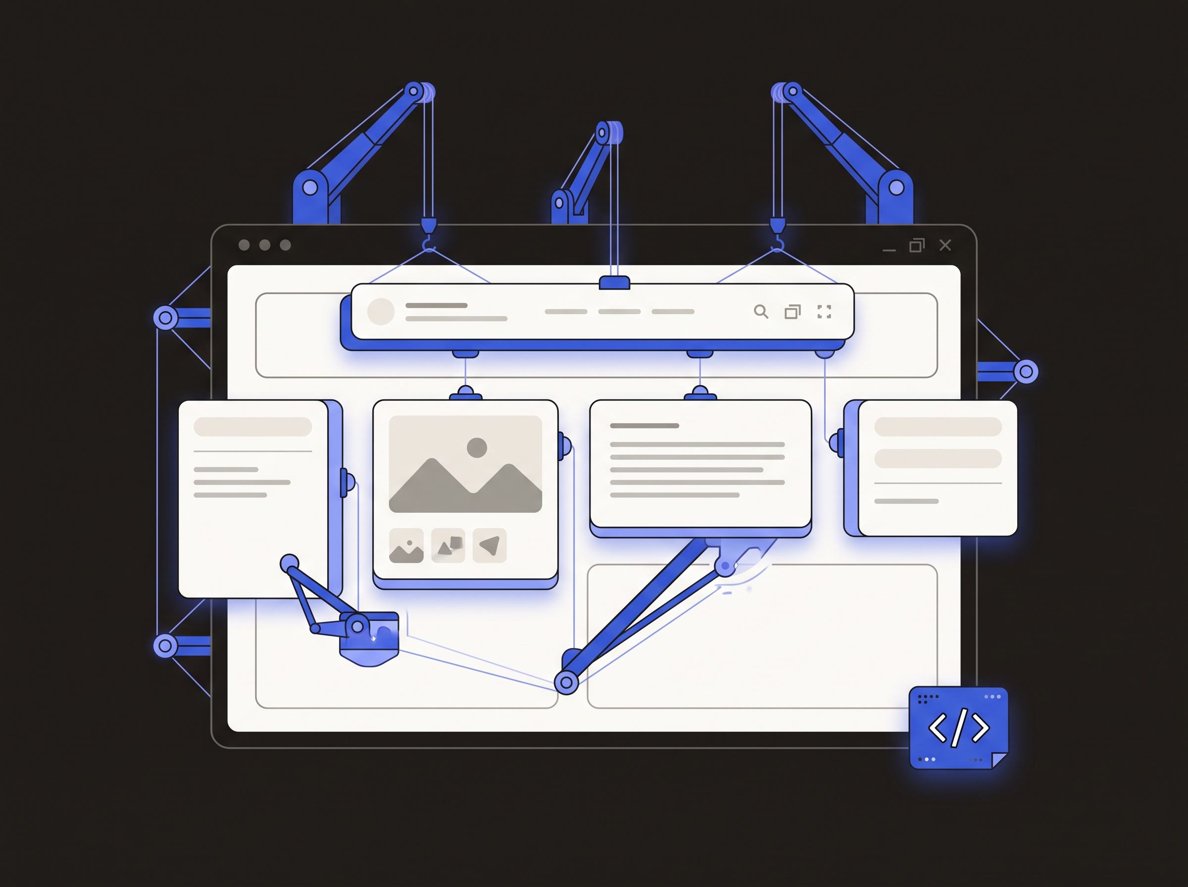 A website being assembled from layout blocks