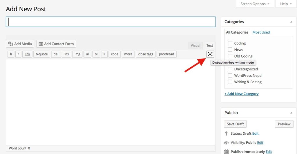 Distraction-Free Writing Mode in WordPress