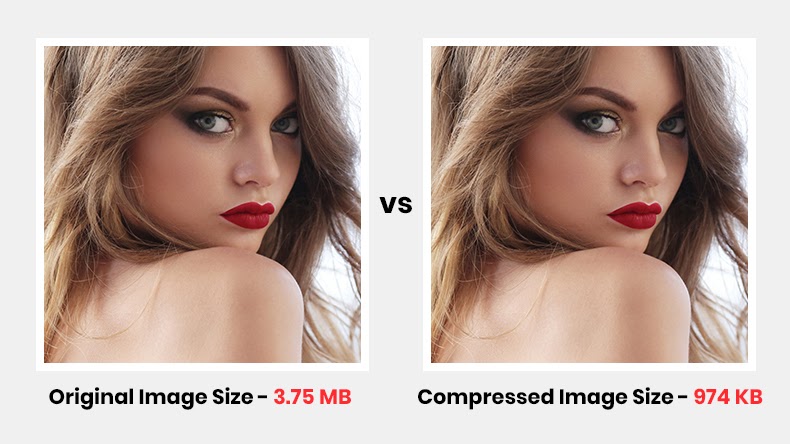  screenshots of image compression results, showcasing the difference in file sizes before and after optimization.